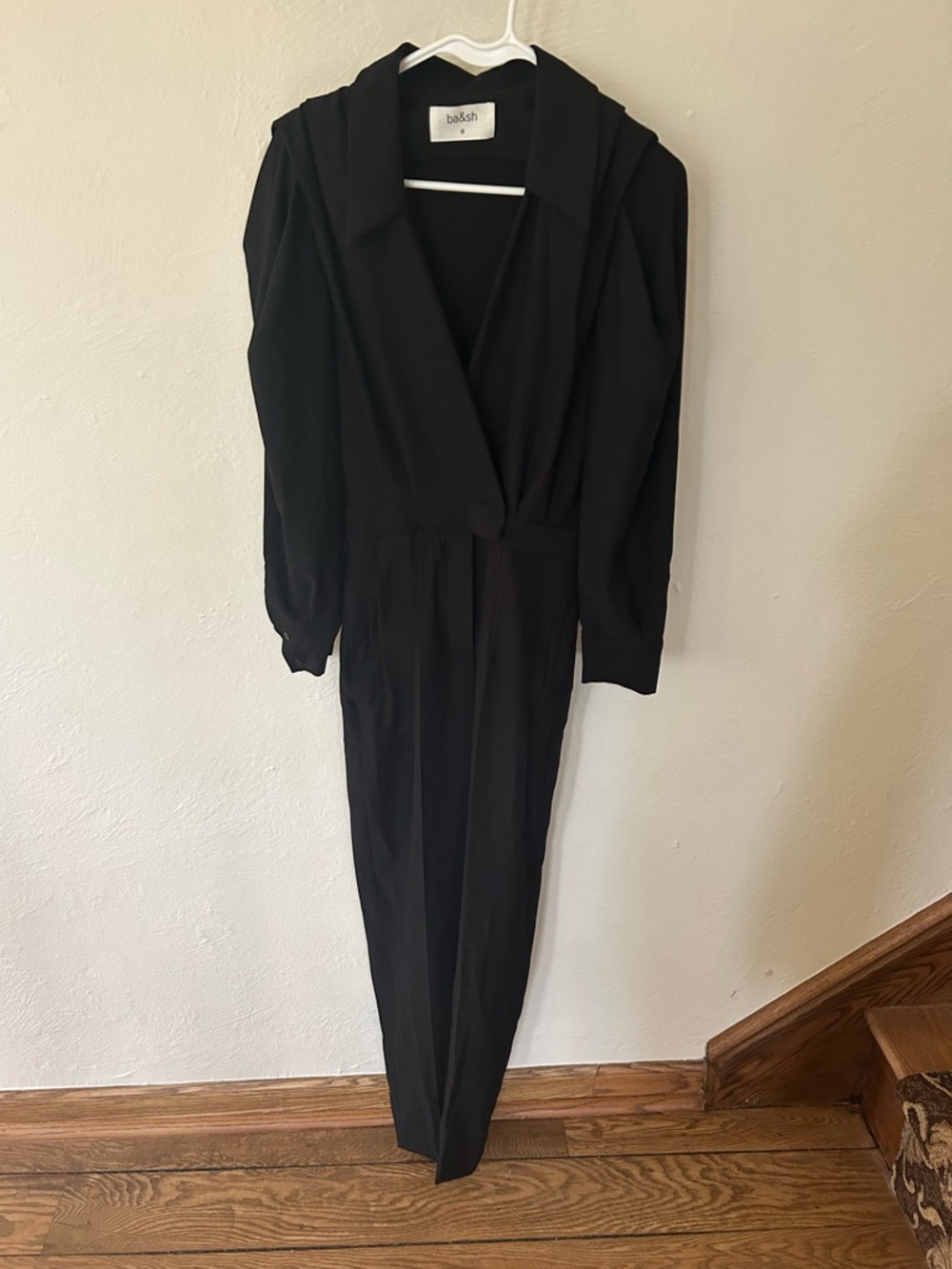 ba&sh Black Long-Sleeve V-Neck Jumpsuit